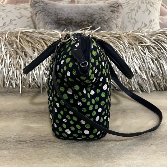 VERA BRADLEY Lucky Dots 2015 Trapeze Tote Navy Blue Green White Polka Dots Y2K - Picture 3 of 10